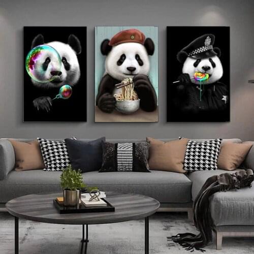 Funny Art Cute Cartoon Animals Panda Eating Canvas Painting Poster Print Modern Wall Art Picture for Living Room Home Decoraiton