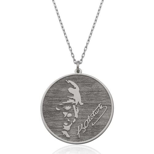 Tevuli 925 Sterling Silver Kemal Ataturk 'S Signature and Skyline Lady Necklace