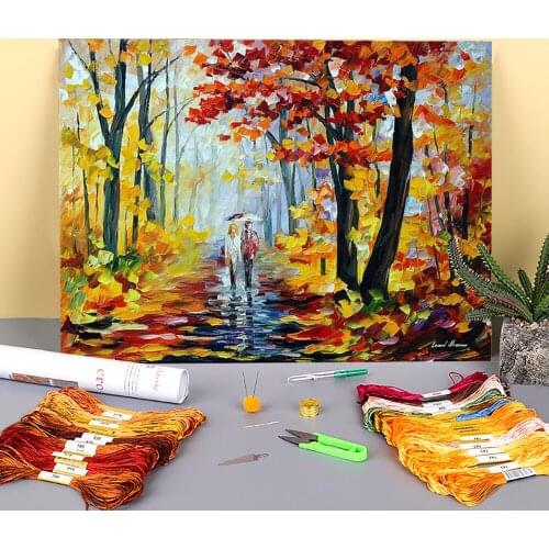 Rain In The Woods Printed Water-Soluble Canvas 11CT Cross-Stitch DIY Embroidery Patterns DMC Threads Knitting Counted