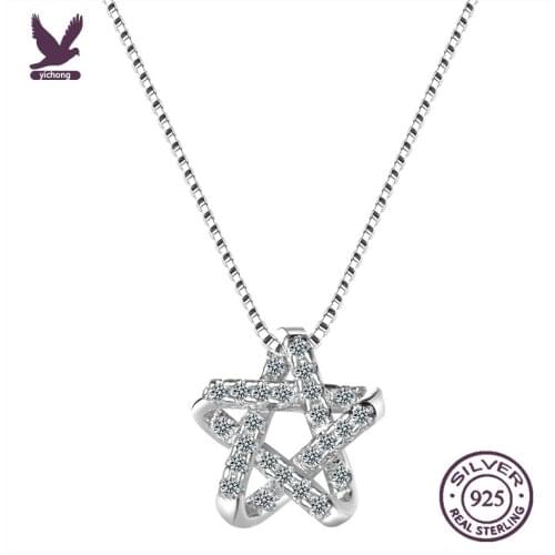 YiChong 925 sterling silver womens fashion new jewelry high quality crystal zircon retro simple star pendant necklace long