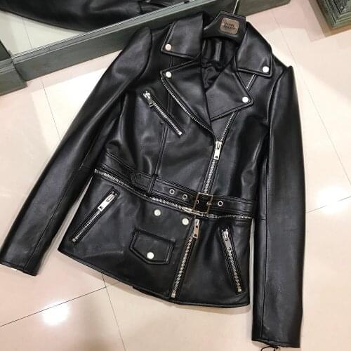 Leather women genuine lady jacket real lamb skin