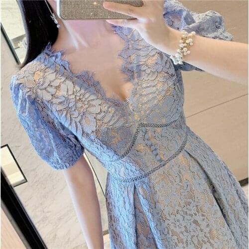 Runway Self Portrait Dress 2021 Summer Retro Eyelash Lace Dress Party Women V-neck Flower Embroidery Long Pleated Dresses Female