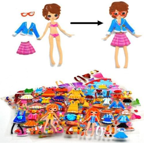Random 1pc 3D Girls Change Clothes Dress-Up Stickers, 20cm*15.7cm