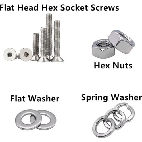 10#-24,10#-32 Allen Hex socket Countersunk Head A2 Stainless Steel Screws Bolts+Nut+Flat/Spring Washer Combination Inch series