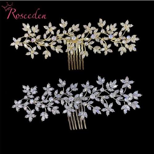 2 Colors Sparkling Full Zircon Wedding Hair Combs Bridal CZ Headpiece Hair accessories Jewelry RE4232