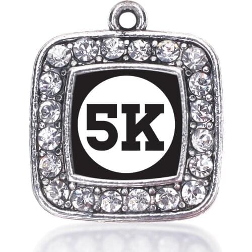 5K RUNNERS SQUARE CHARM ANTIQUE SILVER PLATED CRYSTAL JEWELRY