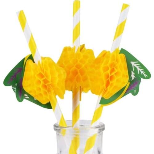 6pcs Tropical Hawaiian Beach Theme Disposable Paper Drinking Straws for Margaritas and Cocktails