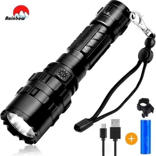 8000 Lumen Tactical Flashlight L2 Torch with Mount Clip Pressure Switch Waterproof Lamp 5 Modes Weapon Scopes Gun Light For Hunt
