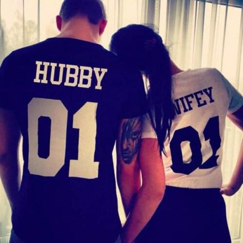 BKLD 2018 Street Runway Couple Funny Letter Print T Shirt Men Women HUBBY WIFEY 01 Summer Lovers T Shirt For Loved Casual Tees