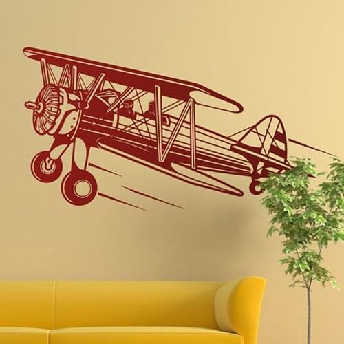 Large Light Aircraft Army Wall Sticker Boy Room Kids Room Aircraft Military Biplane Wall Decal Bedroom Vinyl