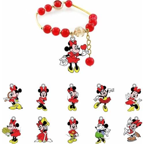 Disney Minnie Dancing And Singing Style Cute And Cute Head Charm Red Beaded Bracelet Epoxy Resin Bangle Bracelet Jewelry