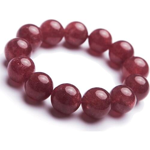 Genuine Red Natural Strawberry Quartz Bracelets Women Lady Stretch Crystal Round Bead Bracelet Drop Shipping
