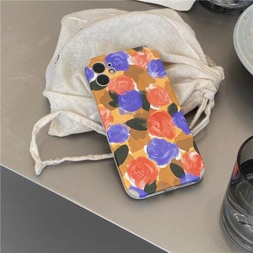 Retro artist sweet rose oil painting girls Japanese Phone Case For iPhone 11 12 Pro Max Xr Xs Max 7 8 Plus 7Plus Cute Soft Cover