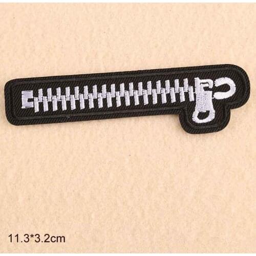 Black White Zipper Zip Iron on Embroidered Cloth Patch For Girls Clothes Garment Accessories Love And Peace Diamond Lightning