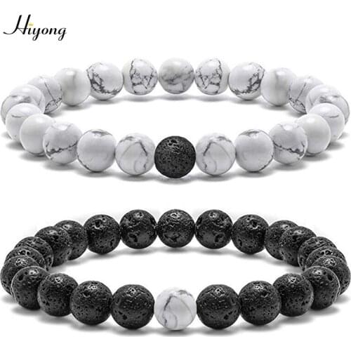 Distance Bracelet 8mm Beads Black Matte Agates & White Howlite Energy Natural Stone Beads Bracelet Set Couple Friendship Jewelry