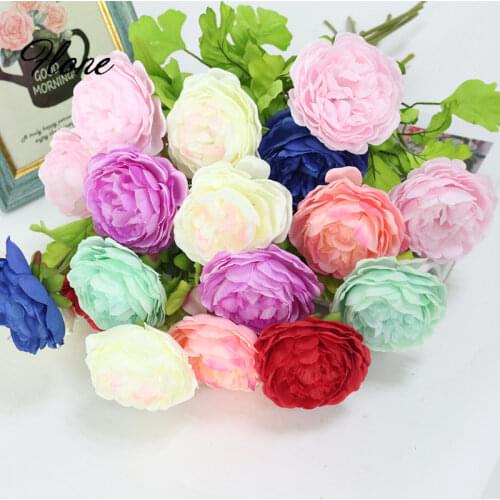 Flone 45cm Artificial Flowers fake Peonies with leaves Silk Flower For Wedding Home Decoration Accessories foral