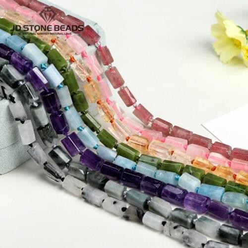 Natural Stone Faceted Cylinder Shape Loose Beads For Jewelry Making Fashion Diy Accessories
