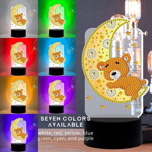 Huacan New 5d DIY Diamond Painting Night Light Diamond Embroidery Mosaic Bear Child Room Lamp