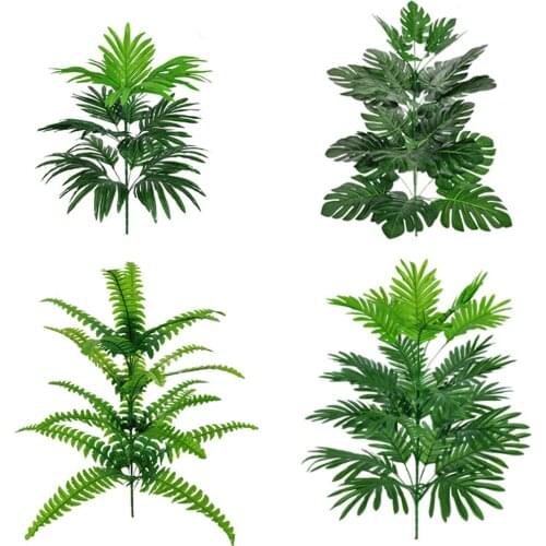 Artificial Green Plant Leaves Faux Tree Turtle Leaf Plastic Coconut Leaves Tree Branch Tropical Home Decor Wedding Decoration