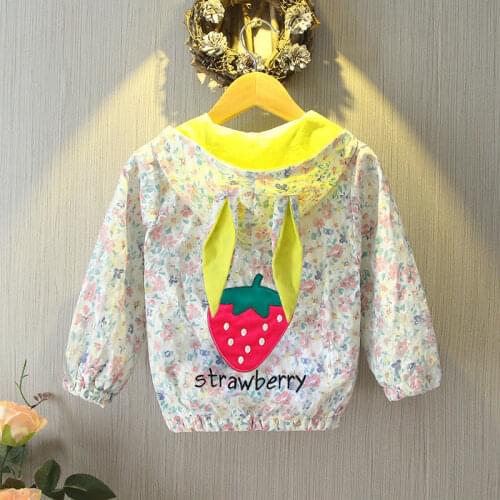 2021 Spring Summer Autumn Girls Cute Strawberry Hooded Jacket Baby Kids Children Thin Coat Two Colors