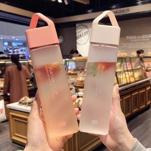 Square Plastic Water Bottle Women Simple Lid Frosted Water Bottle Camping Travel Outdoor Silicon Garrafa Drink Bottles AB50WB