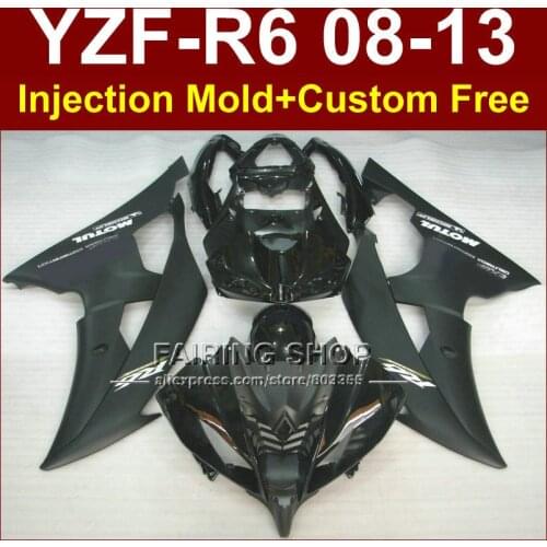 Matte black Injection mold custom fairings for YAMAHA 2008 2009 2011 2013 YZF-R6 body parts YZF R6 08-13 ABS plastic YZF1000 R6