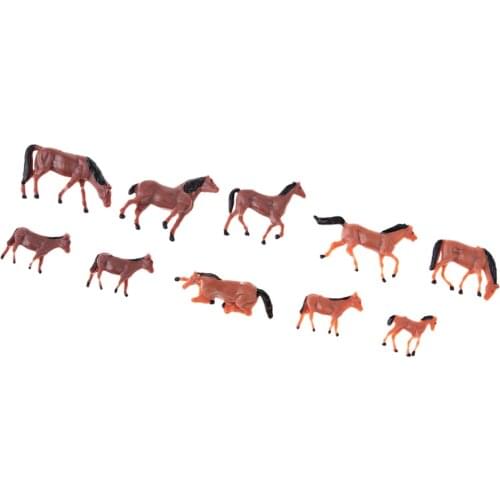 10 Pieces 1/87 HO Scale Painted Farm Animals Model Horse Train Layout Farm