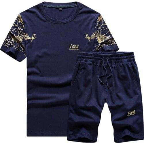 Mens Running Sports Suit for Spring And Summer Short Sleeve Dragon Print Atmospheric Comfort Short Pants Sports Breathable Suit