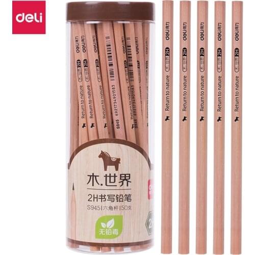 Deli 50pcs/barrel Hexagonal 2H Pencil Student Drawing Pencil Set Sketching Pencils Professional Builder Stationery Gift S945