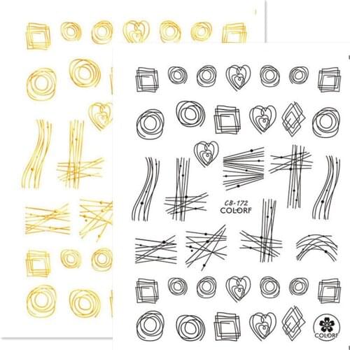 Newest CB-712 black gold line circle design nail sticker decal stamping back gule DIY nail decoration tools