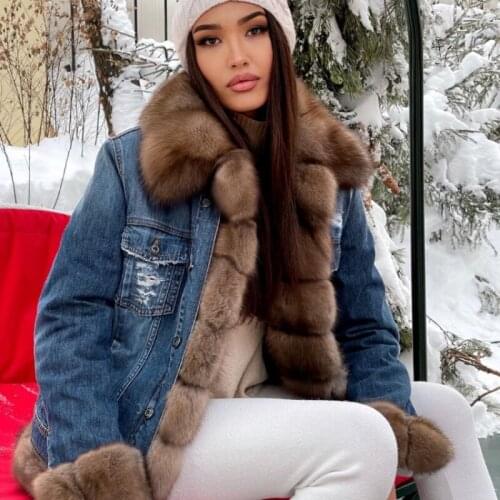 TOPFUR 2021 Brand New Real Fox Fur Jacket Natural Fox Fur Coat Top Fashion Female Slim Denim Jacket Thick Warm Winter Women Coat
