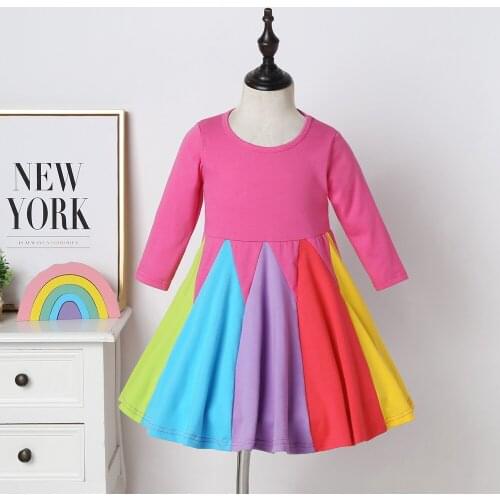 New Baby Girl Dress Clothes Toddler Kids Girls Princess Clothes Rainbow Color Block Colorful Sling Party Dresses Vestido Infant
