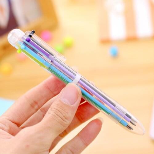 2PCS New Cute Creative 6 Color Ball Point Pens School Office Supply Gift Stationery Papelaria Ballpoint Pens Student Prize