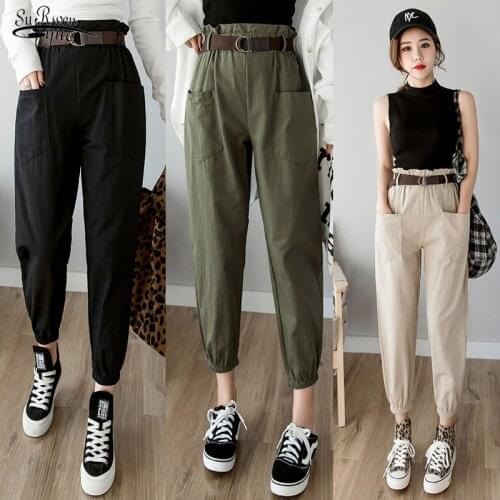 Autumn Women Pants 2021 Casual High Waist Pants Streetwear Female Cargo Harem Pant Pencil Solid Chic New Women Trousers 7173