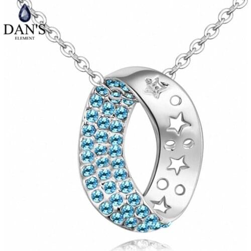 DANS Element Brand Real Austrian Crystals Fashion Square Pendant White Gold Color Necklace For Women Valentines Gift 130377
