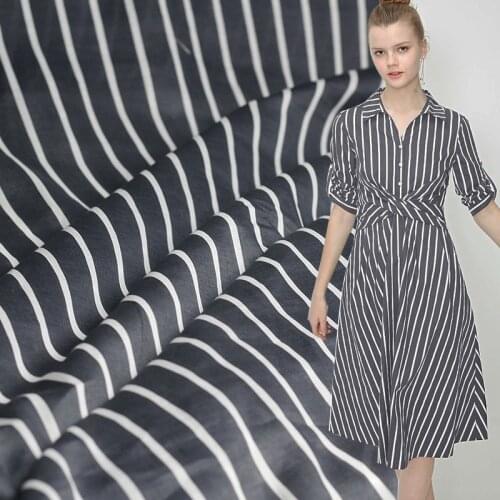 Pearlsilk Black Stripe Printed 100%Linen Thin Flax Garment Materials Summer Dress DIY clothes fabrics Freeshipping