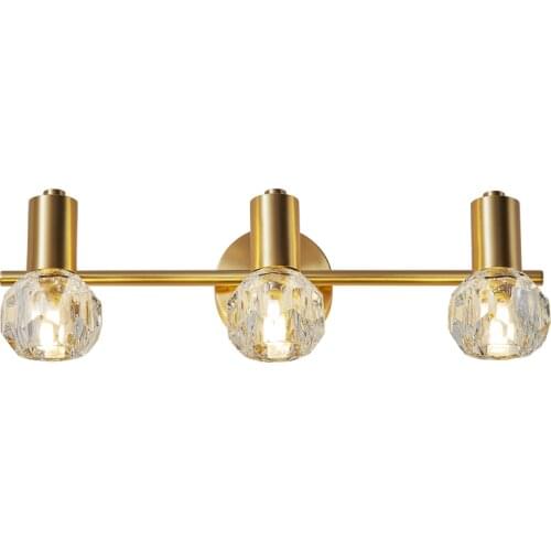 Post Modern Brass Wall Lamps Luxury 2/3 Heads K9 Crystal Light Fixture AC90-260V Nordic Creative Bedroom Bathroom Mirror Light