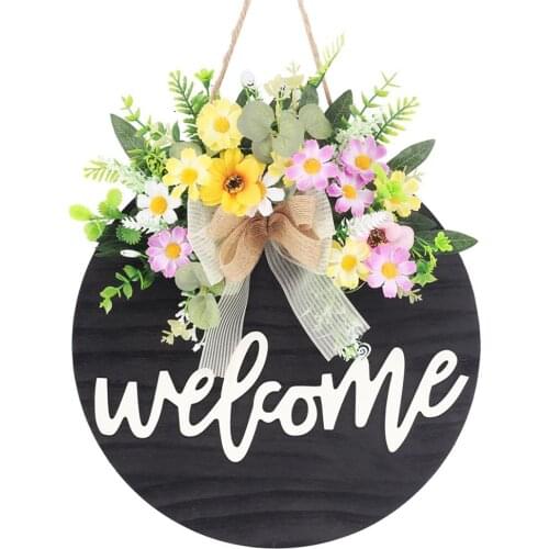 Welcome Sign Door Pendant Artificial Flower Handicraft For Home Decorations