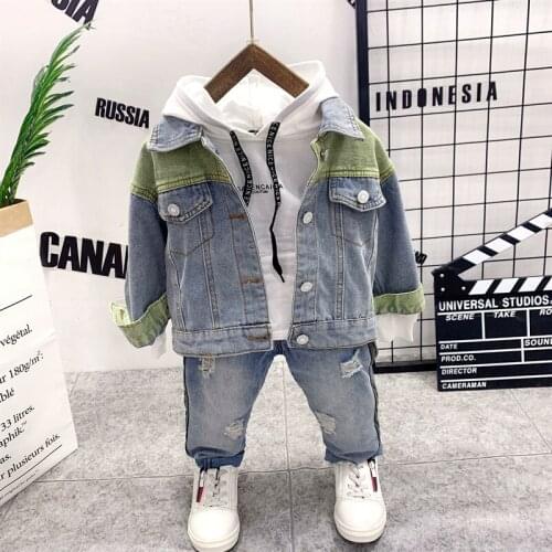 Autumn Winter Children Boys Clothing Sets Cotton Kid Boys Clothes Sets 3Pcs cowboy coat, hoodie and jeans Toddler Clothes Suit