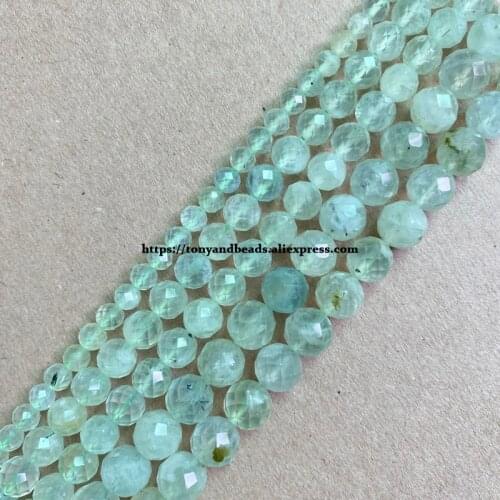 2lots more 10% off ! Semi-precious Stone Diamond Cuts Faceted AA Quality Green Prehnite 7" Round Loose Beads 6 8 10 mm