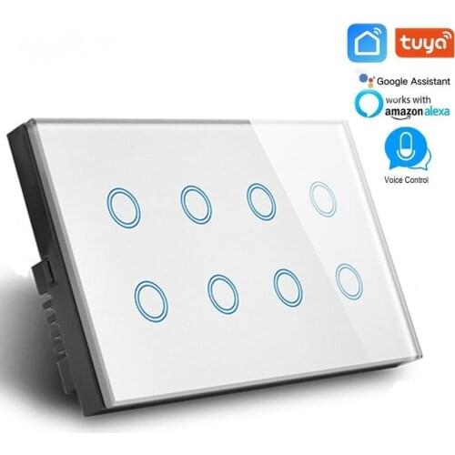 Tuya Smart Life APP Control WIFI Switch UK 110-240V Crystal Glass 8 gang light wifi switch 600W,compatible Alexa Google