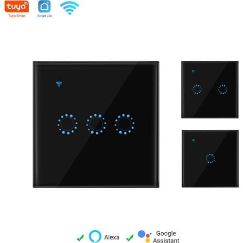 Tuya WiFi Smart Switch Touch Panel Light Switch UK EU Remote Control with Alexa Google Home 1/2/3 Gang