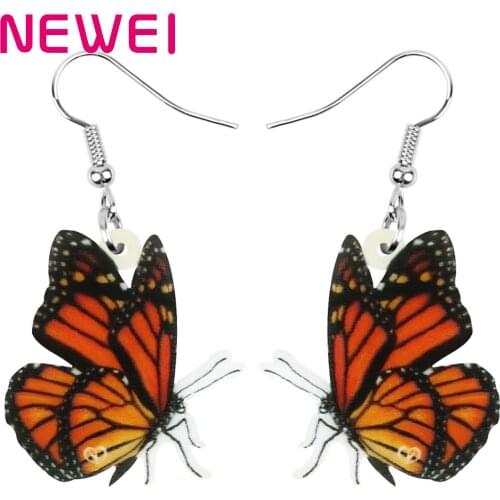 Newei Acrylic Orange Monarch Butterfly Earrings Aesthetic Animal Dangle Drop Jewelry For Women Kids Teens Charm Party Decoration