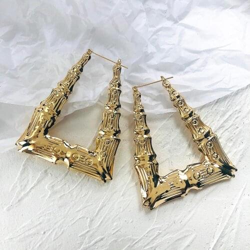 AENSOA New Ethnic Style Geometric Hoop Earrings Gold Silver Color Alloy Bamboo Punk Earrings for Women Big Hollow Jewelry 2020