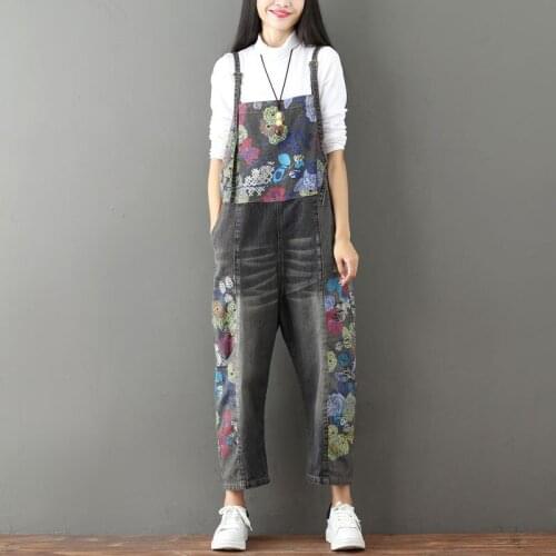 Women Vintage washed Jeans Printed Pant Jeans Long Legs Plus Size Fashion Cotton Hot Sell All-matche Casual Spring Fall Jumsuits