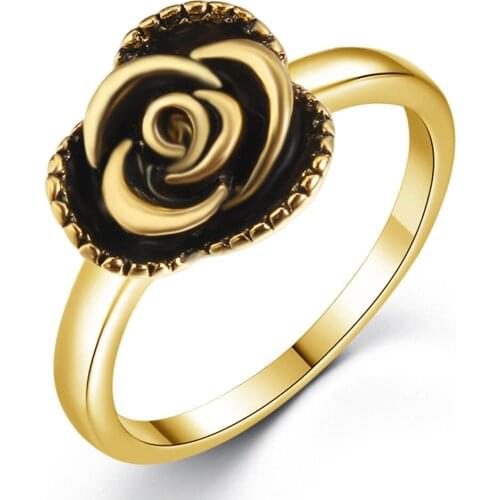Fashion Charm Ring Womens Ring Designed Specifically For Womens Rings Gold Alloy Black Rose Elegant Ring For Girlfriend Gift