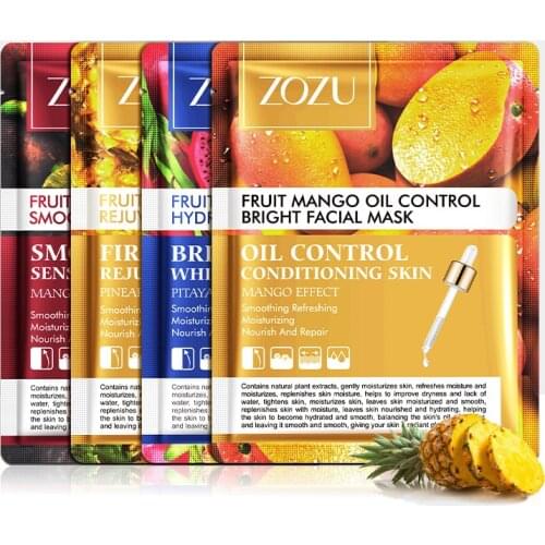 ZOZU Fruit Mask Mangosteen Mango Dragon Fruit Pineapple Sheet Mask Skin Care Korean Facial Mask Anti-Aging Oil-control