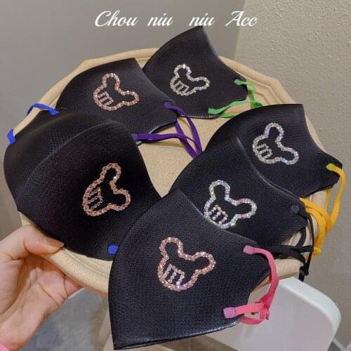 2021 Fashion Luxury Rhinestone Jewelry Mask Lady Black Breathable Fashion Mickey Shiny Crystal Decoration