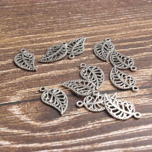 50pcs 18mm Leaf Pendant Jewelry Accessories Necklace pendant ancient silver bracelet ornament