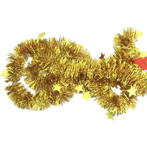 Promotion! Gold Tinsel Garland Star Ribbon for Christmas Tree Decorations Wedding Birthday Party Supplies 10Pcs